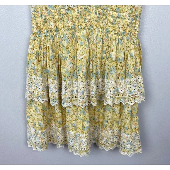 American Eagle Garden Party Faux Wrap Dress Yellow Floral Boho Summer Size Small - Picture 10 of 12